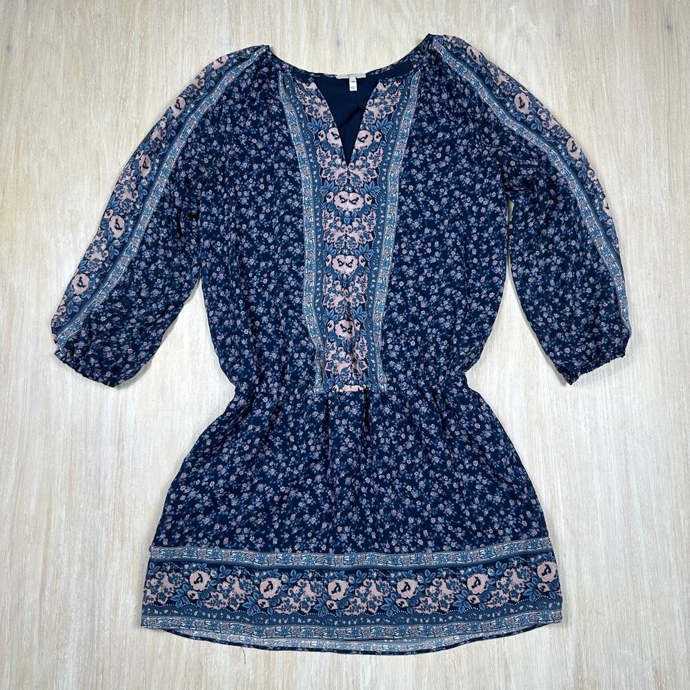 Joie Navy Floral Print Ariella Silk Drop Waist Casual Romantic Chic Dress XS